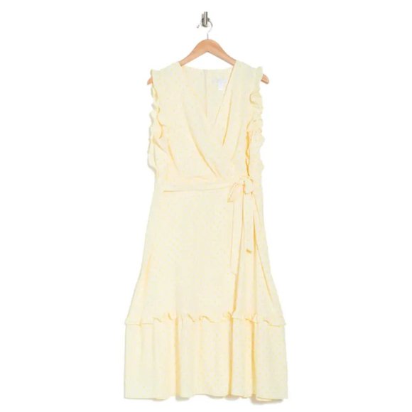 London Times Ruffled Sleeveless Faux Wrap Dress - Picture 1 of 1